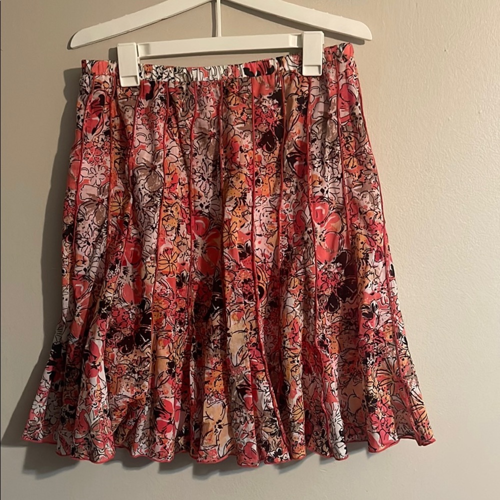Christopher & Banks Coral and Pink Pleated Skater Skirt